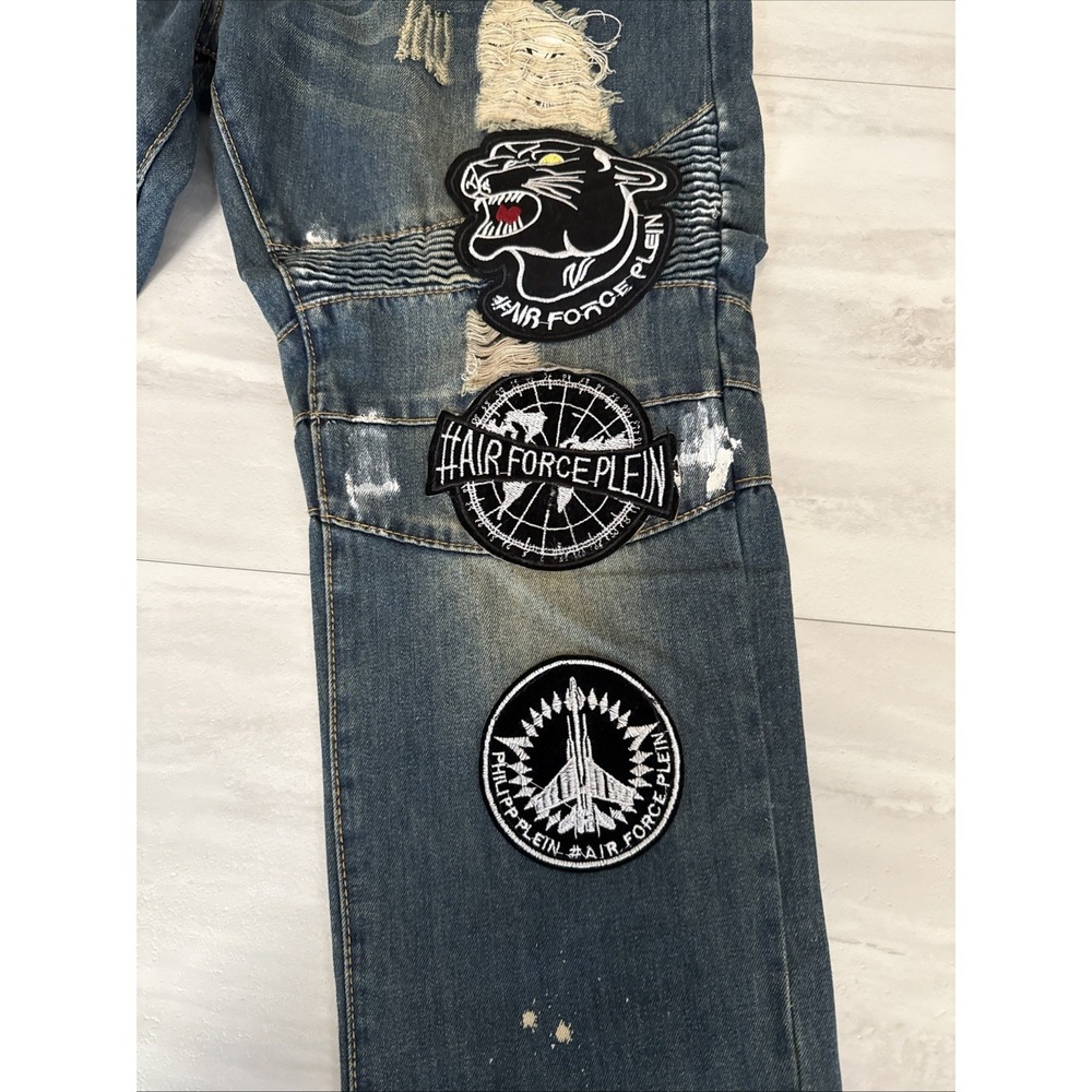 Sosoo Jeans Mens 38x30 Blue Denim Stretch Embroidered Logo Straight Streetwear - Picture 2 of 12